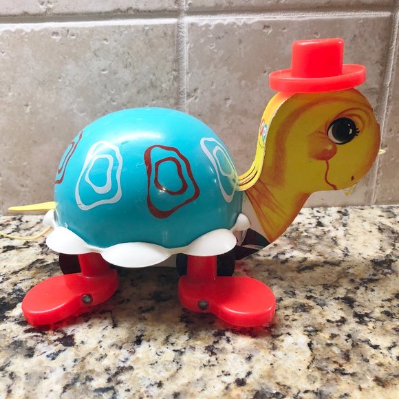 Tippy Toe Turtle Fisher Price 1962 VTG Pull Toy Bell Sound # 773 - Picture 3 of 12